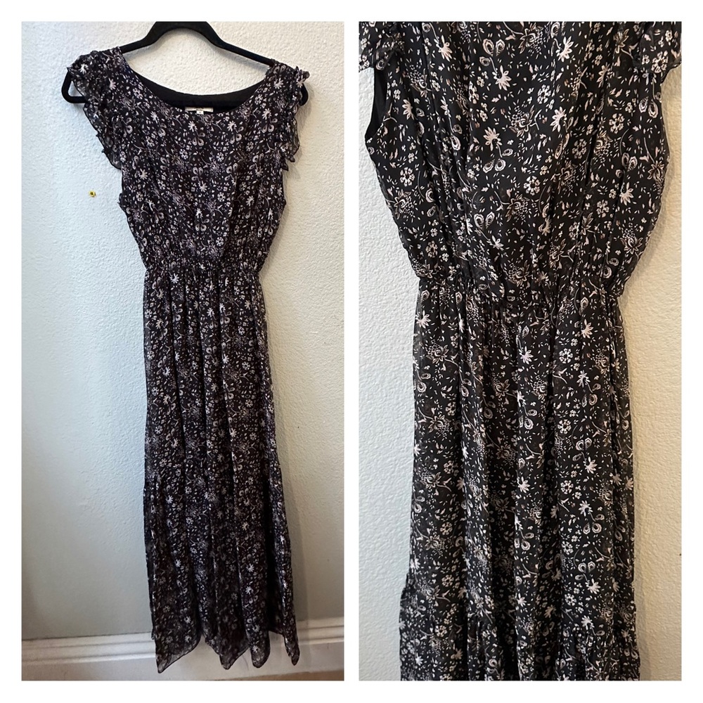 La Ragazze Maxi italian Silk fitted waist flutter sleeve maxi Dress womens S